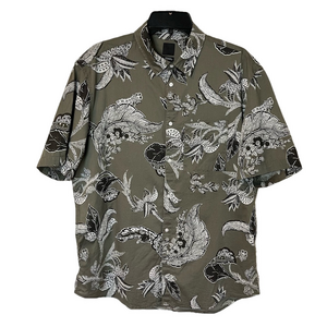 H&M Men’s 100% Cotton Cabana Army Green Floral Button Down Short Sleeve Shirt L